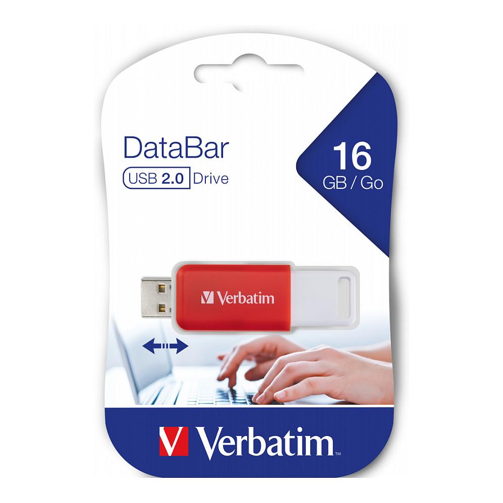 USB Flash Drive Verbatim DataBar / 16GB / USB 2.0 / USB Type-A / Mekanizëm rrëshqitës / 55 × 9.5 × 20.4mm / 9.1g - Kuqe - 3
