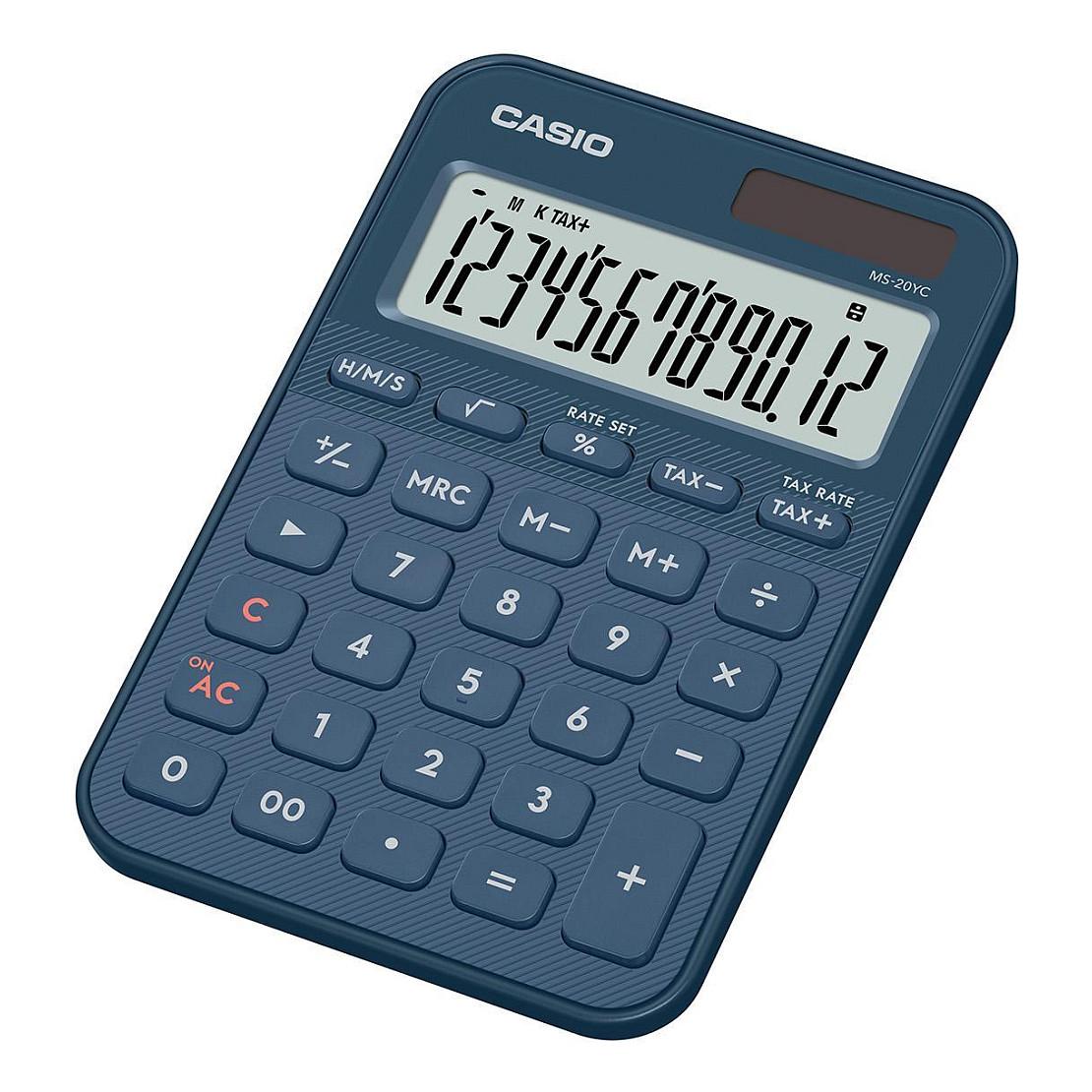 Kalkulator Casio MS-20YC-NY, 12 Shifra, Ekran LCD, Energji Solare dhe Bateri, Llogaritje Taksash – Blu - 2