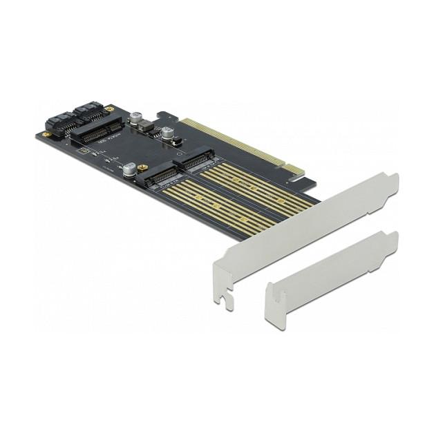 Kartë Zgjerimi PCI Express Delock 90486 / PCIe 4.0 x16 / 1x M.2 Key B + 1x M.2 Key M / 1x mSATA / Low Profile