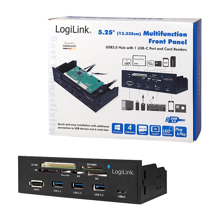 Splitter USB LogiLink UA0341 / 5.25" / 6x Card Reader / 3x USB-A + USB-C / eSATA / USB 3.2 Gen 1 / 5 Gbit/s - Zezë - 6