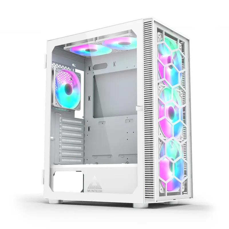 Kasë Montech X3 Glass White / ATX Mid-Tower / 3x140mm RGB (Para) + 2x120mm RGB (Sipër) + 1x120mm RGB (Prapa) / 3xUSB A / Xham i Temperuar – Bardhë - 3