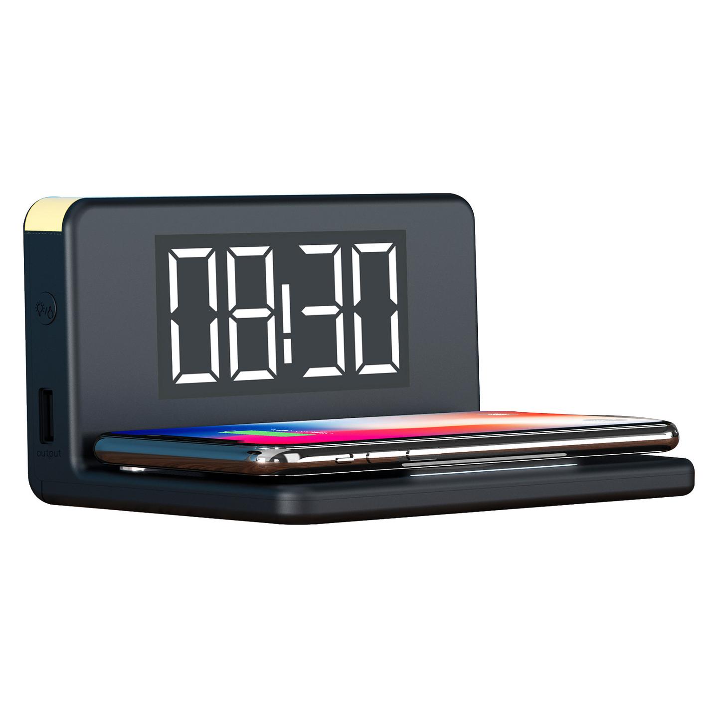 Karikues RealPower ChargeAir Clock / Karikim Wireless Qi / 10W / USB-A / Orë Alarmi – Zezë - 2