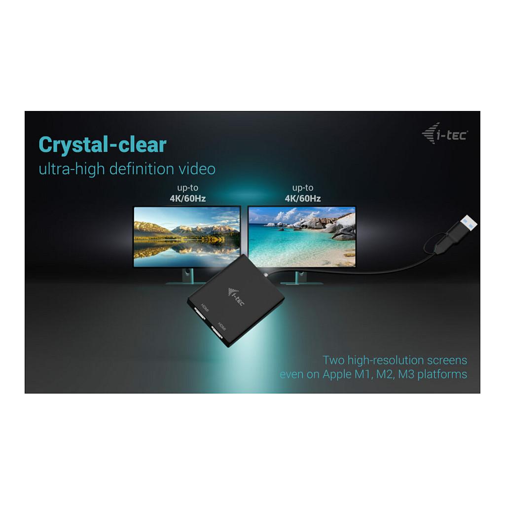 Adapter Video i-tec CADUAL4KHDMI, USB-A/USB-C, 2x HDMI, 4K 60Hz, DisplayLink - Zezë - 6