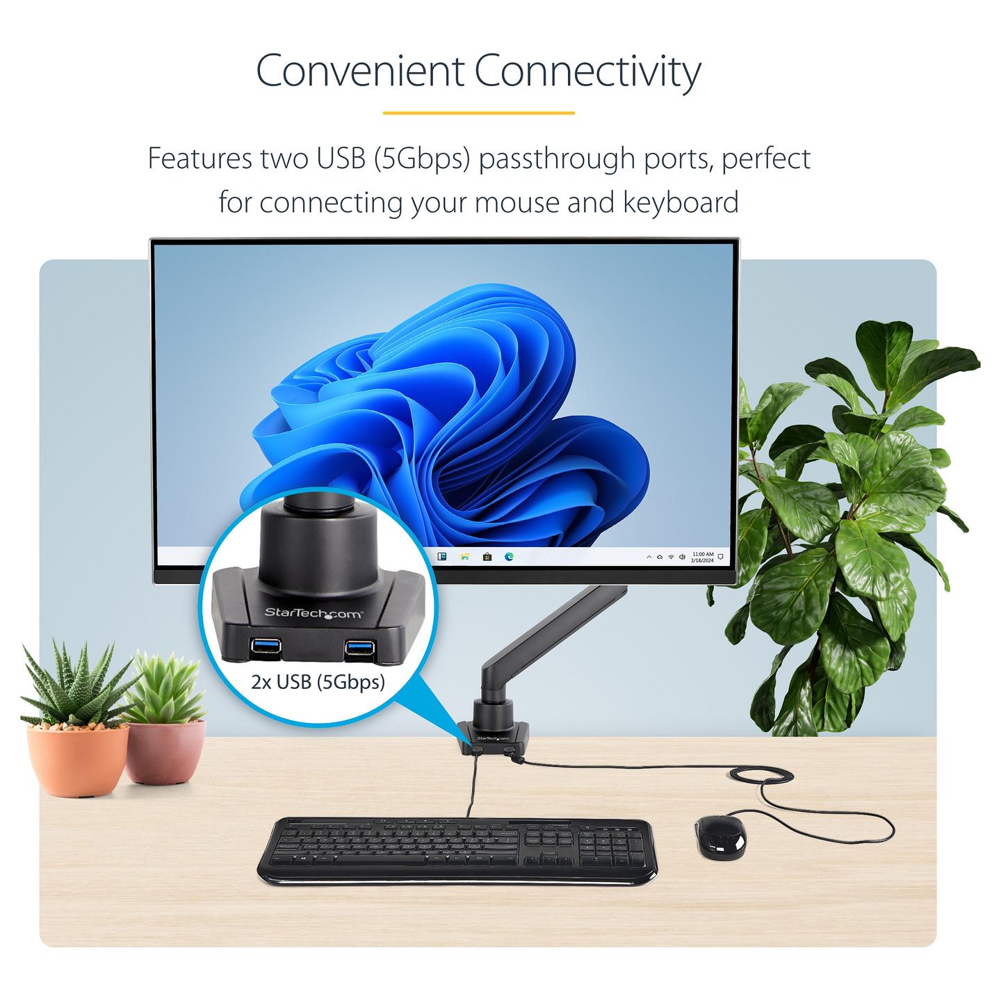 Mbajtëse për Monitor StarTech.com ARMSLIM2USB3 , 1 Monitor , 17–34" , deri 8kg , sustë mekanike , 2x USB-A 5Gbps , VESA 75x75 & 100x100 - Zezë - 9
