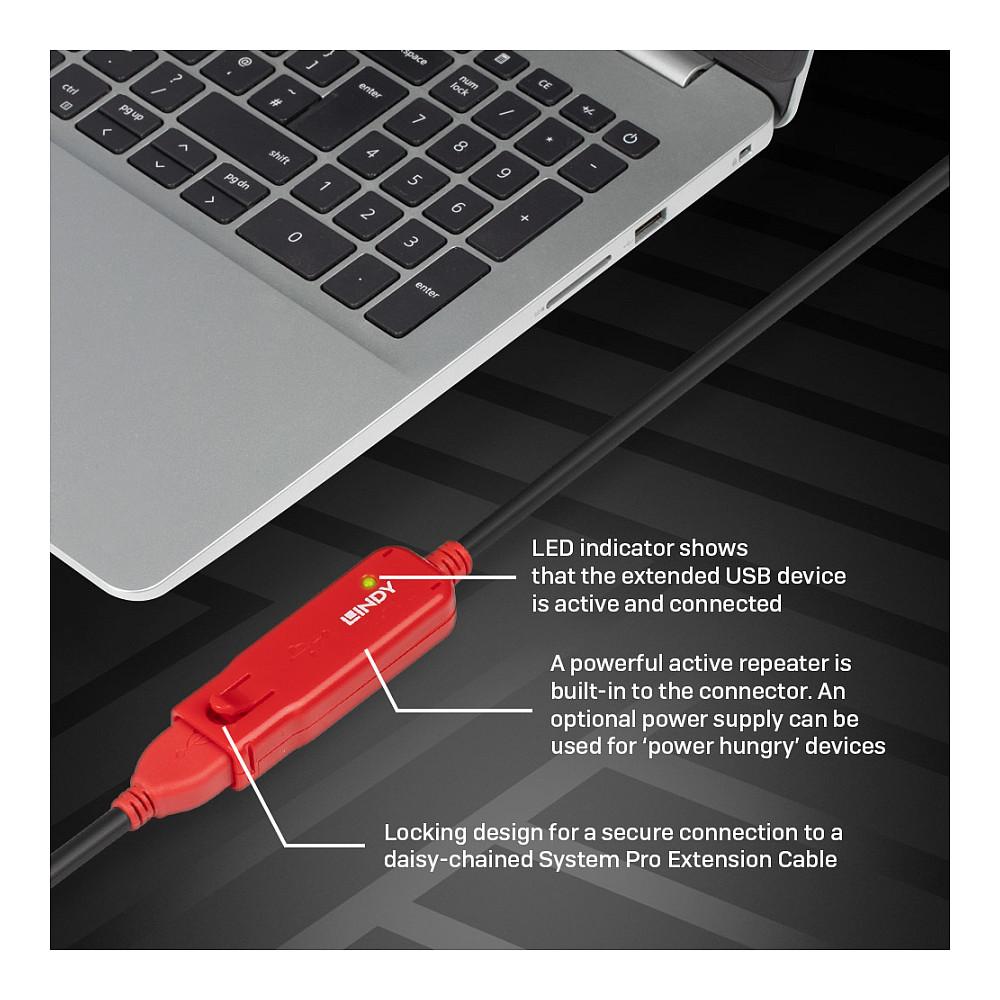 Kabllo USB Lindy 42782, USB 2.0, zgjatuese aktive, USB-A mashkull në USB-A femër, 12 m - Zezë - 6