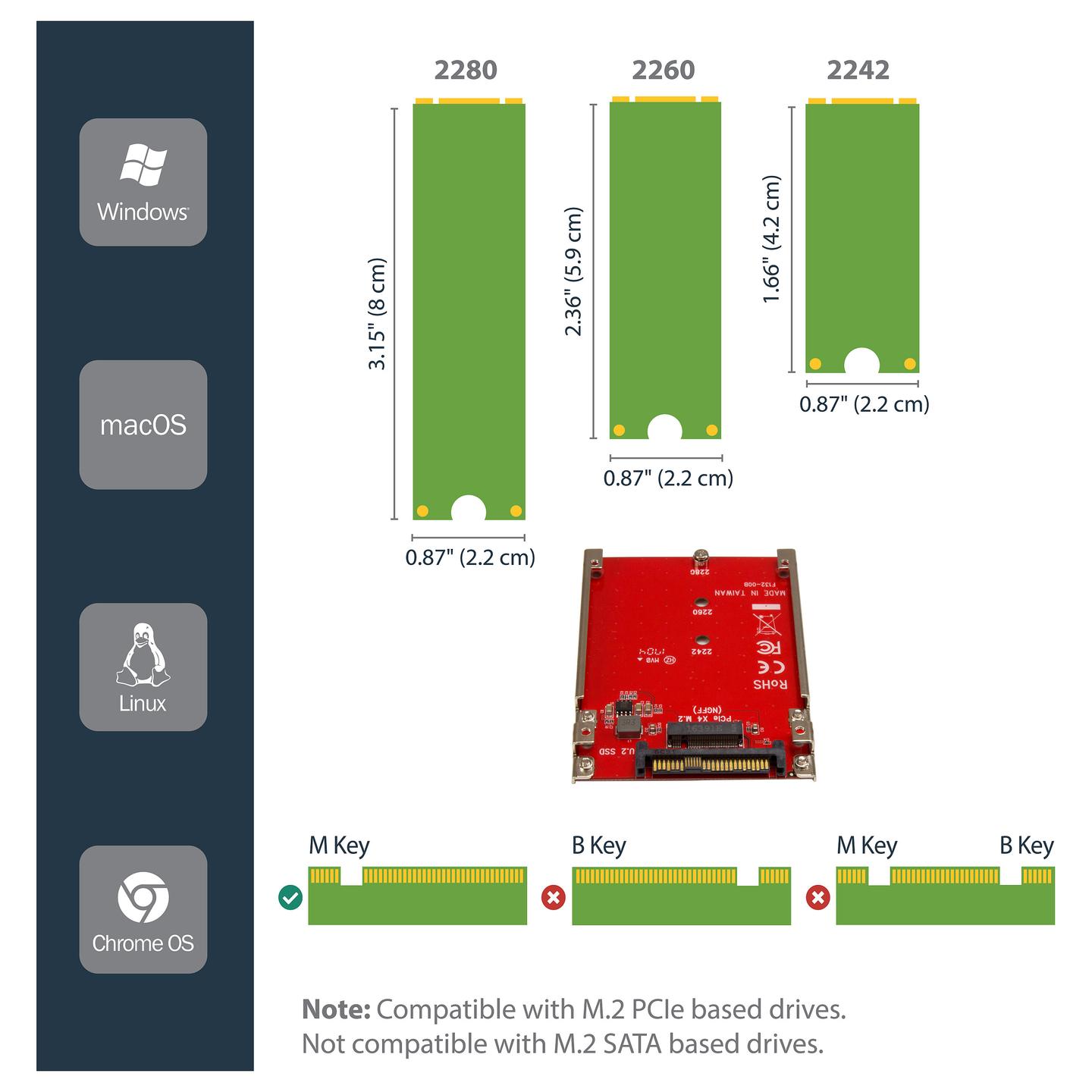 Adapter për SSD StarTech.com U2M2E125, M.2 NVMe M-Key në U.2 SFF-8639, PCIe x4, 2242/2260/2280 - Kuqe - 8