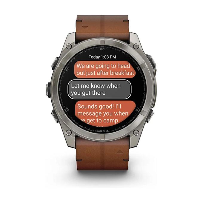 Orë e Mençur Garmin fēnix 8, 51mm, AMOLED, Sapphire, GPS, Titan, Rrip Lëkure - Hiri/Kafe - 10