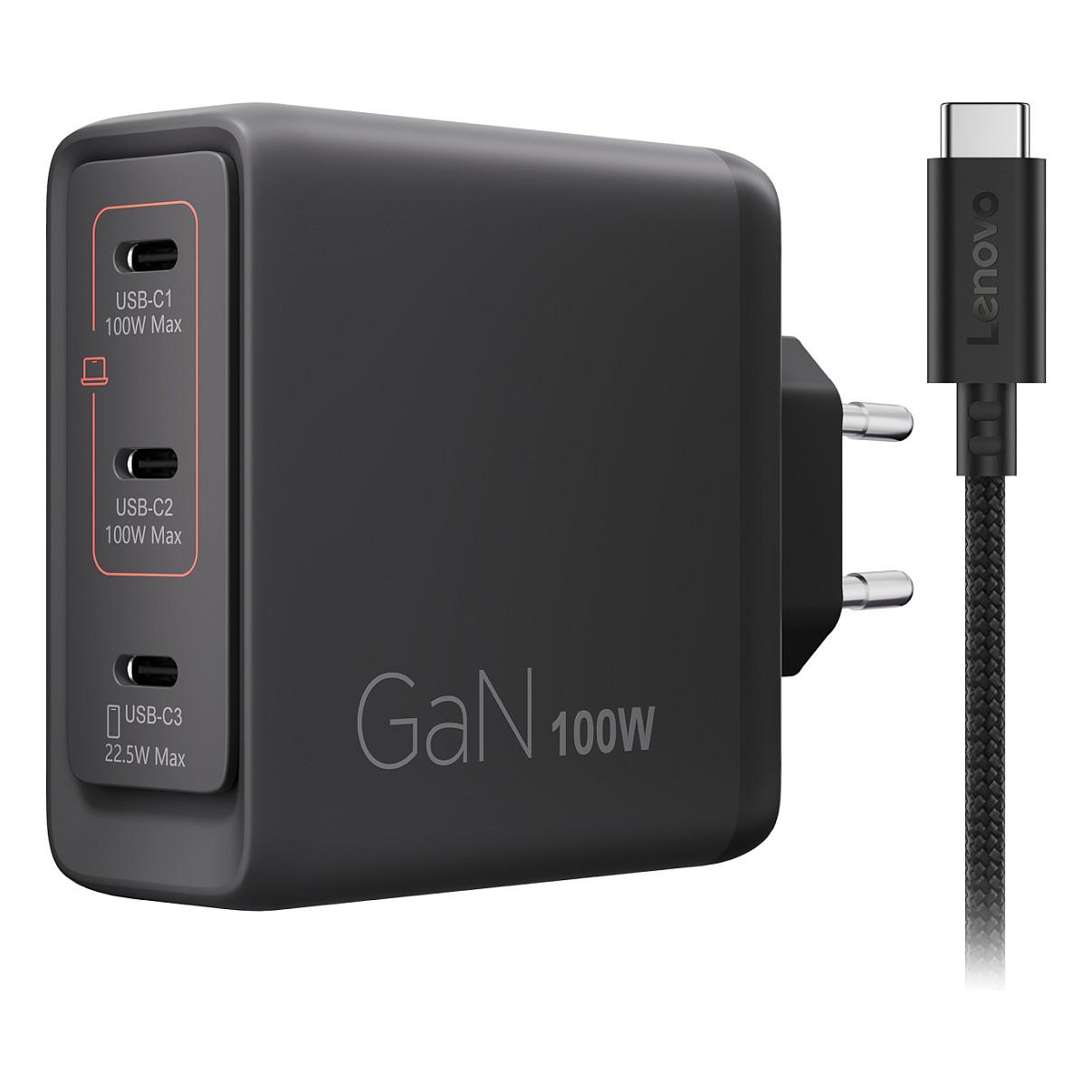 Adapter për Laptop Lenovo 40AW100BEU / 100W / USB-C / GaN / Multi-Port - Zezë - 2