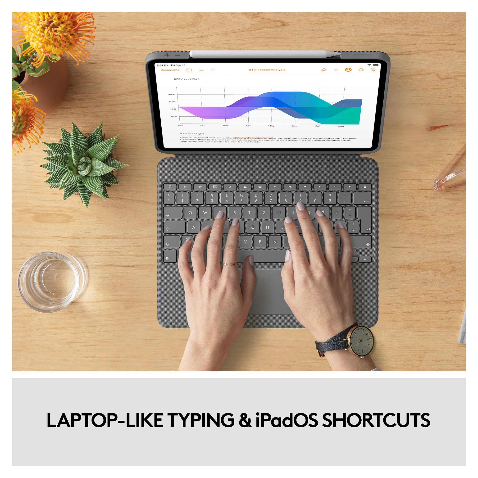 Tastierë për Tablet Logitech Combo Touch / iPad Pro 12.9" 5th & 6th Gen / QWERTY (US) / Trackpad / Smart Connector / 16 Nivele Ndriçimi / Folio – Gri - 11