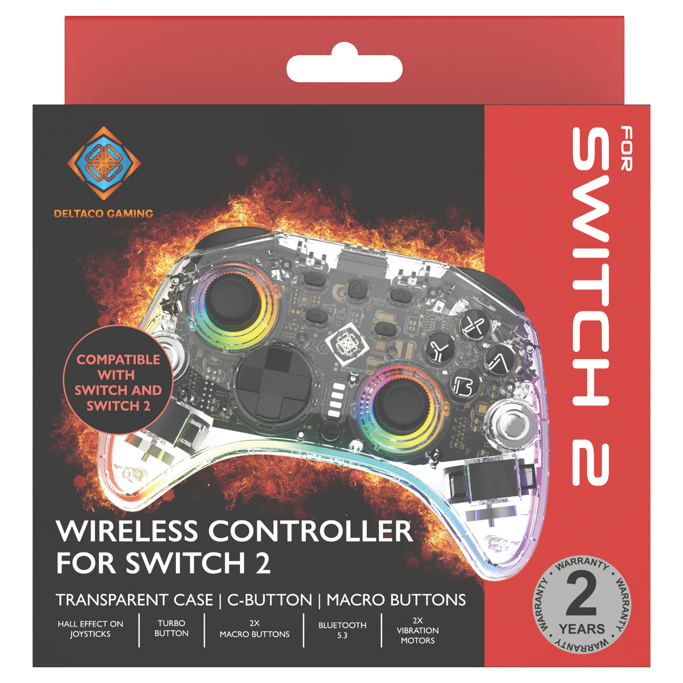 Kontroller Gaming Deltaco GAM-198-T / Wireless + USB-C / Nintendo Switch / Turbo - Transparent - 6