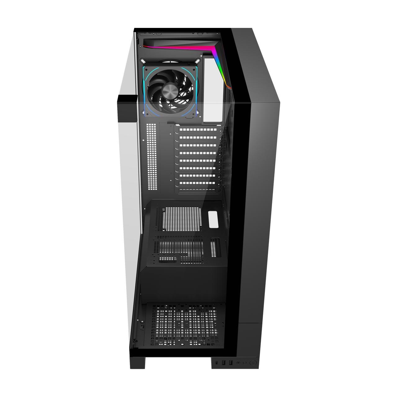 Kasë FSP U691-BP / E-ATX Ultra Tower / 1x120mm ARGB (prapa) + hapësirë për deri 8x120mm / USB 3.0 + Type-C / 3 Panele Xhami të Temperuar – Zezë. - 2