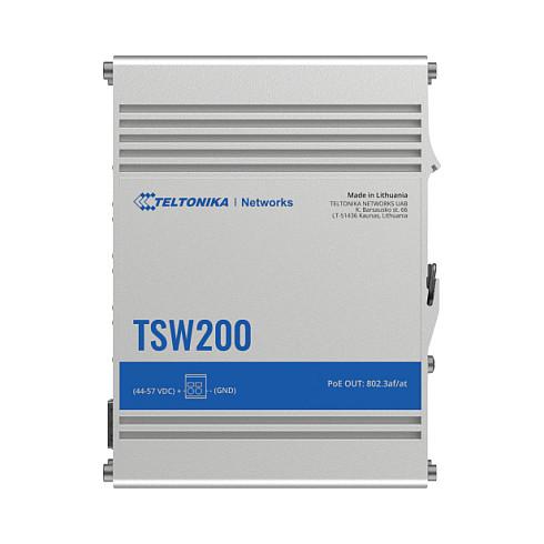 Switch Industrial Teltonika TSW200, 8x Gigabit Ethernet RJ45 PoE+, 2x SFP, PoE 240W, 20Gbps, IP30 - Hiri