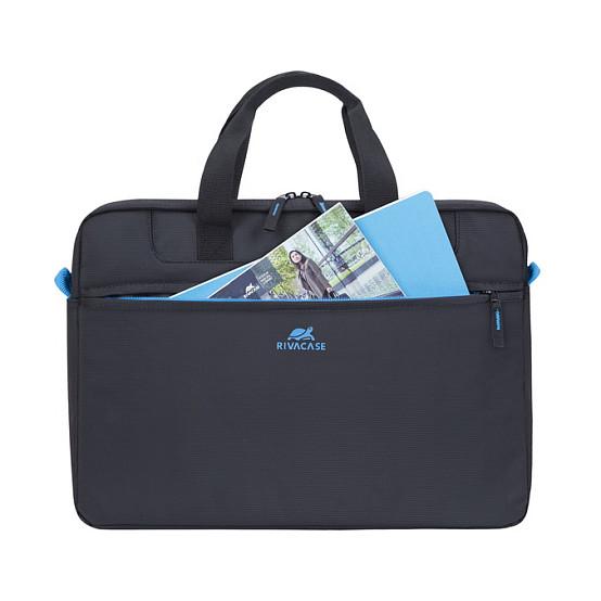 Çantë për Laptop RIVACASE Regent 8027, 14", Poliester Rezistent ndaj Ujit, Ndarje e Mbushur, Xhep i Përparmë, Rrip Shpatulle i Rregullueshëm – Zezë/Blu - 4
