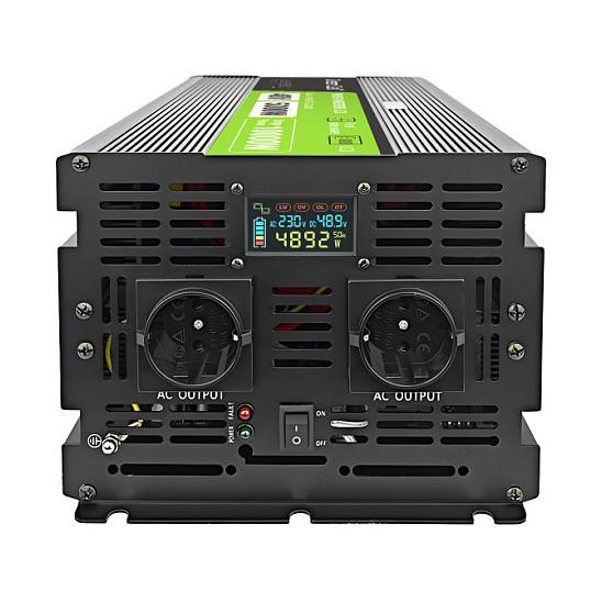 Inverter Green Cell PowerInverter LCD INVGC48P5000LCD, 48 V, 5000 W / 10000 W, Sinusoidë e Pastër, 2 Priza Schuko – Zezë - 2