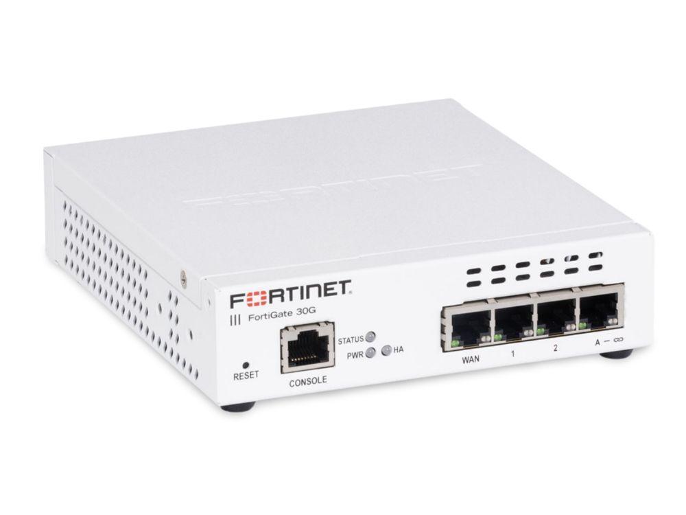 Pajisje për Rrjet Firewall Fortinet FortiGate-30G / 4 Porta GE / 3 Internal 1 WAN / Desktop