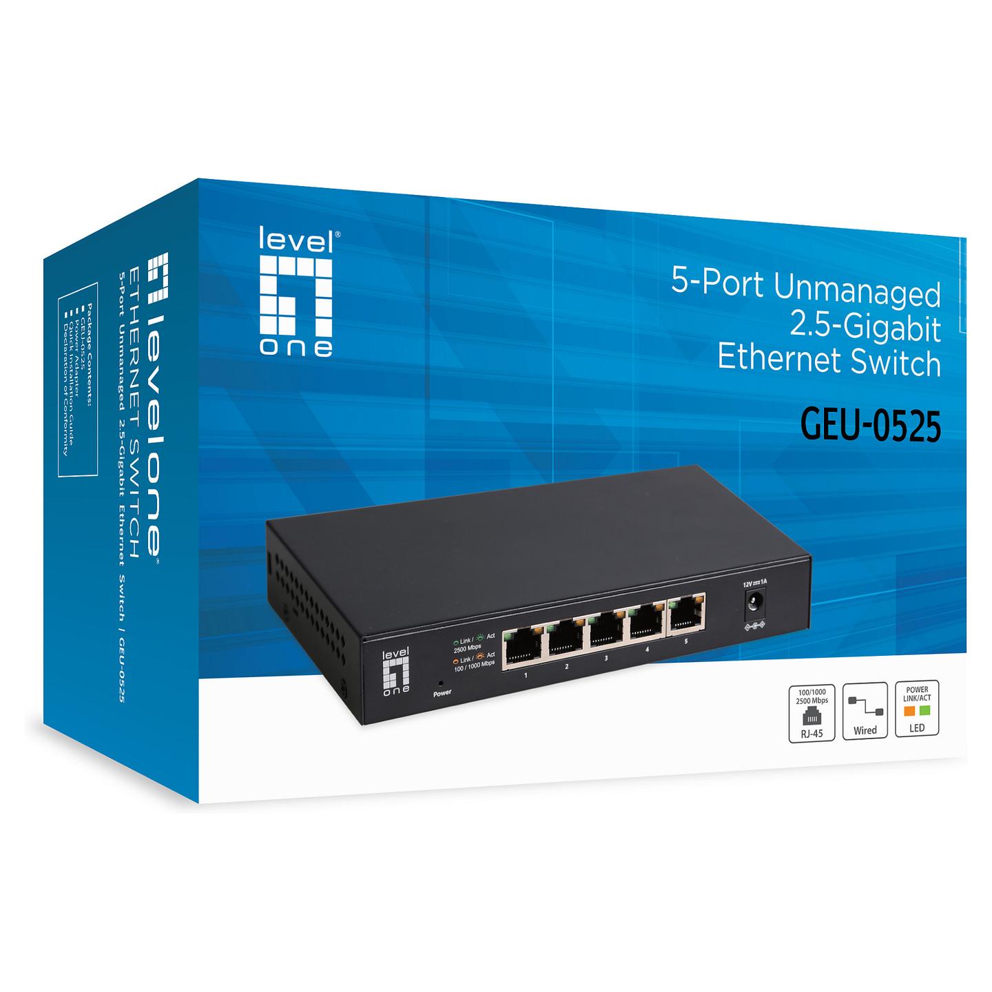 Switch LevelOne GEU-0525, 5x 2.5GbE RJ45, Switching Capacity 25Gbps, Jumbo Frames 15KB, Fanless - Zezë - 6