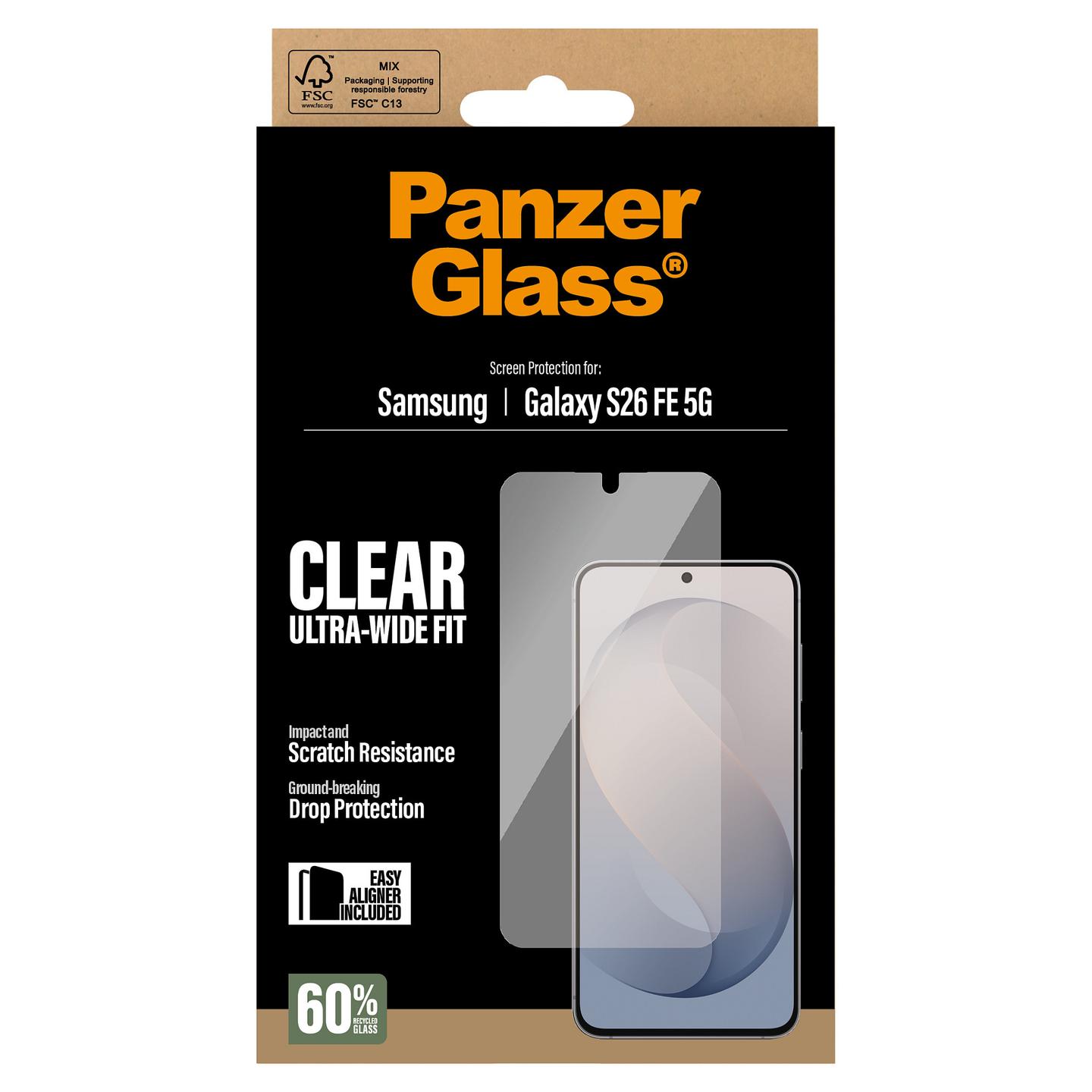 Mbrojtëse Ekrani PanzerGlass për Samsung Galaxy S26 FE 5G, Ultra-Wide Fit, EasyAligner - Transparente - 3