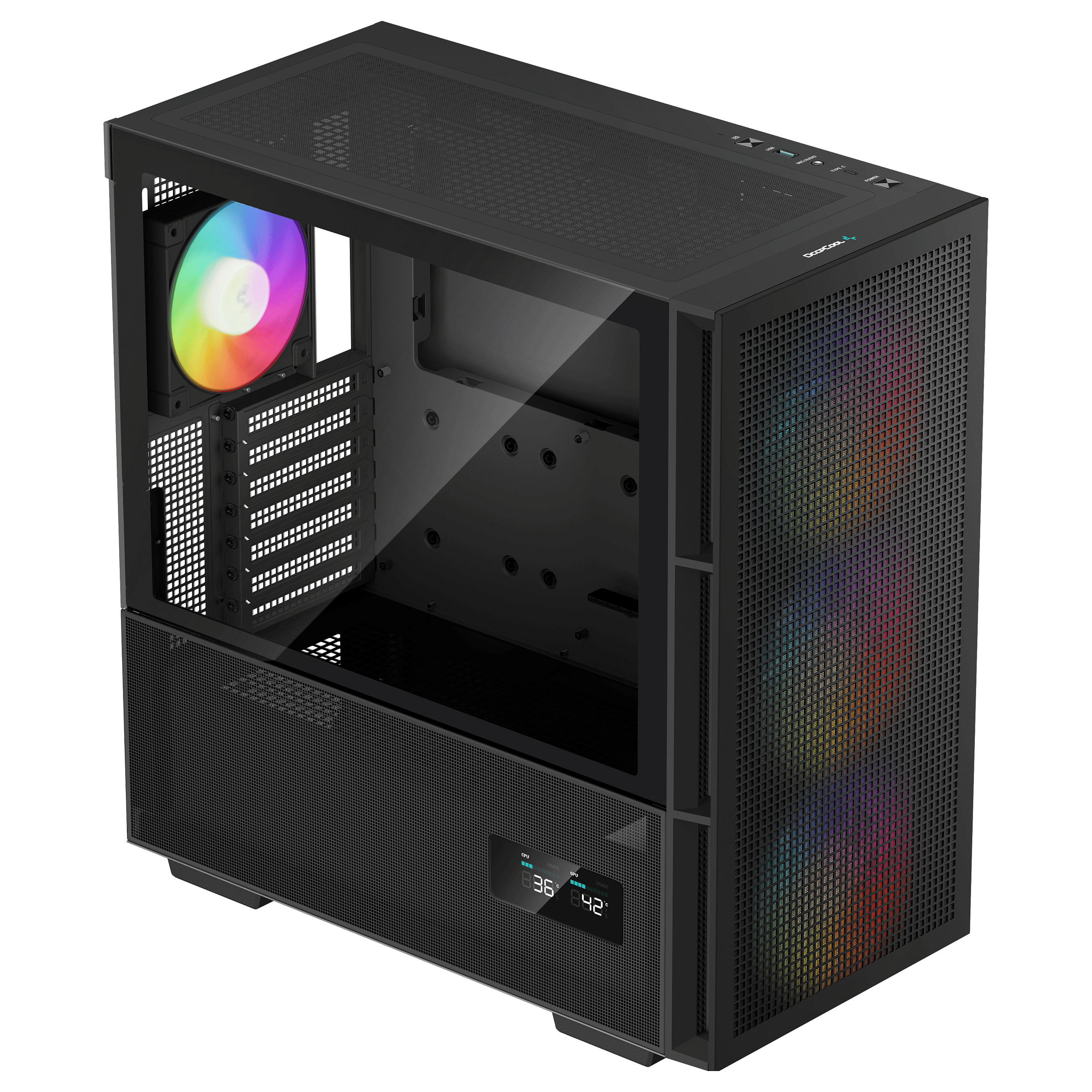 Kasë PC DeepCool CH560 DIGITAL / Mid Tower / E-ATX / 3x 140mm + 1x 120mm ARGB Fan / Tempered Glass / Mesh / 360mm Radiator / Digital Display - Zezë - 3