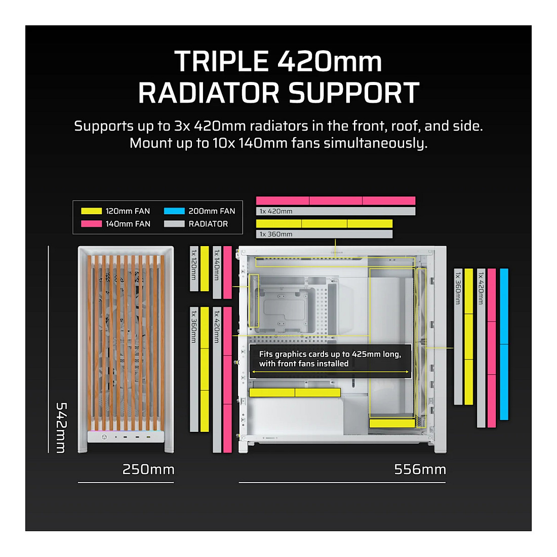 Kasë PC Corsair FRAME 5000D WOOD RS / Mid Tower / E-ATX / 2x 200mm + 1x 140mm Fan / Tempered Glass / Wood / 420mm Radiator - Bardhë/Wood - 8