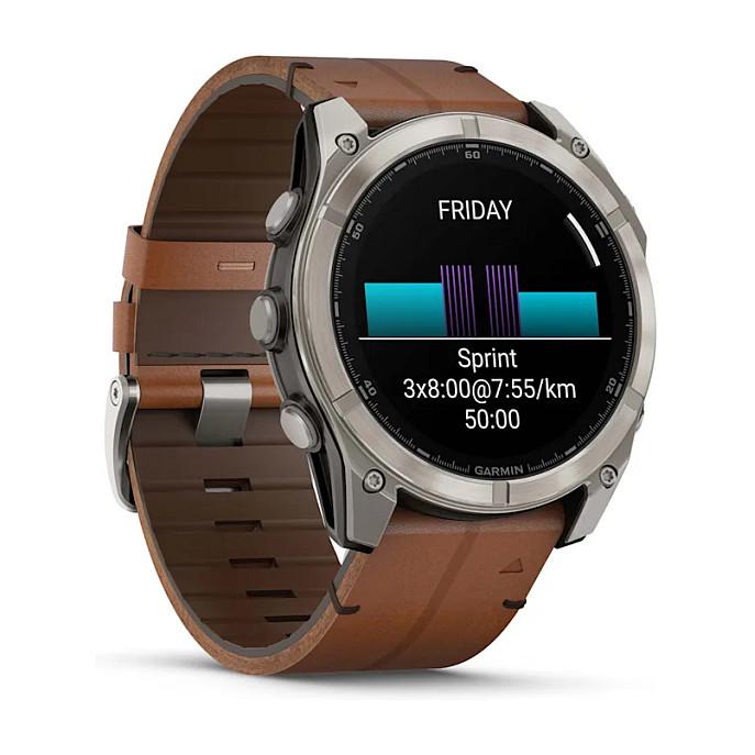 Orë e Mençur Garmin fēnix 8, 51mm, AMOLED, Sapphire, GPS, Titan, Rrip Lëkure - Hiri/Kafe - 3