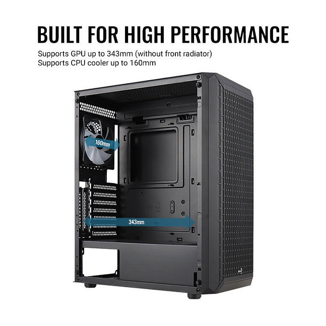 Kasë PC Aerocool Beam-G / Mini Tower / ATX / 1x 120mm Fan / Tempered Glass - Zezë - 16