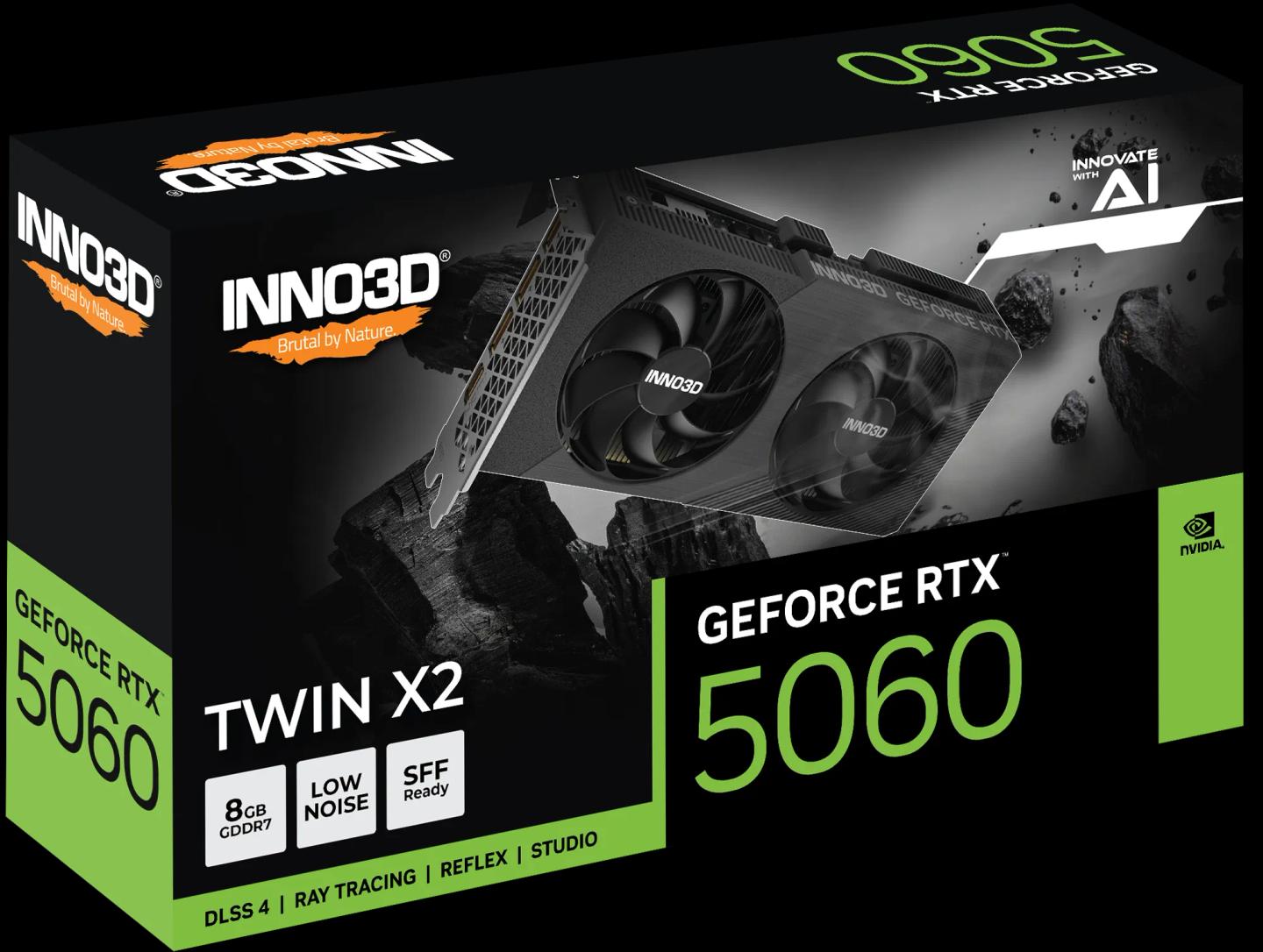 Kartelë Grafike NVIDIA INNO3D GeForce RTX 5060 TWIN X2 V2, 8GB GDDR7, 128-bit, PCIe 5.0 x16, 3xDP 2.1b, HDMI 2.1b - Zezë - 2
