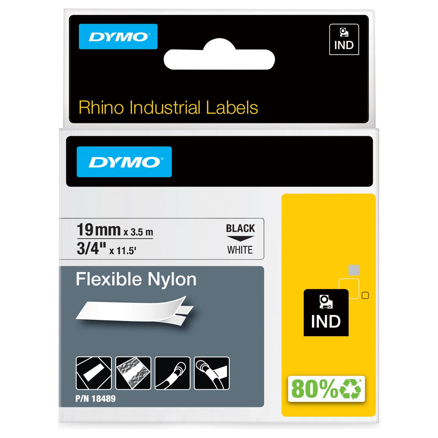 Etiketa për Printer DYMO Rhino / 19 mm × 5.5 m / Poliester (18489 / S0718220) - Bardhë / Zi - 2