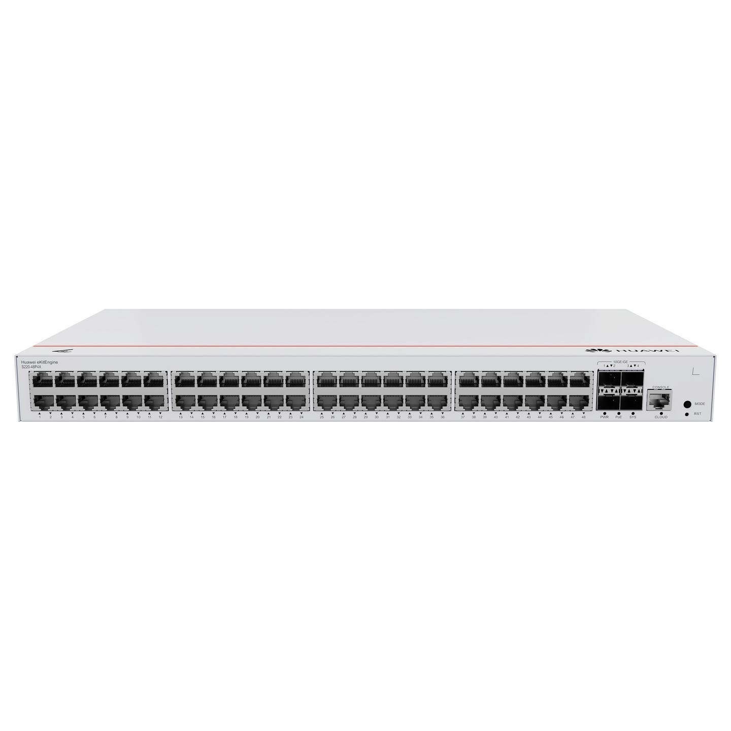 Switch Huawei eKit S220-48P4X, 48x Gigabit Ethernet PoE+, 4x 10G SFP+, PoE 380W, Switching Capacity 176Gbps, Layer 2 Managed, Rackmount 1U - Bardhë