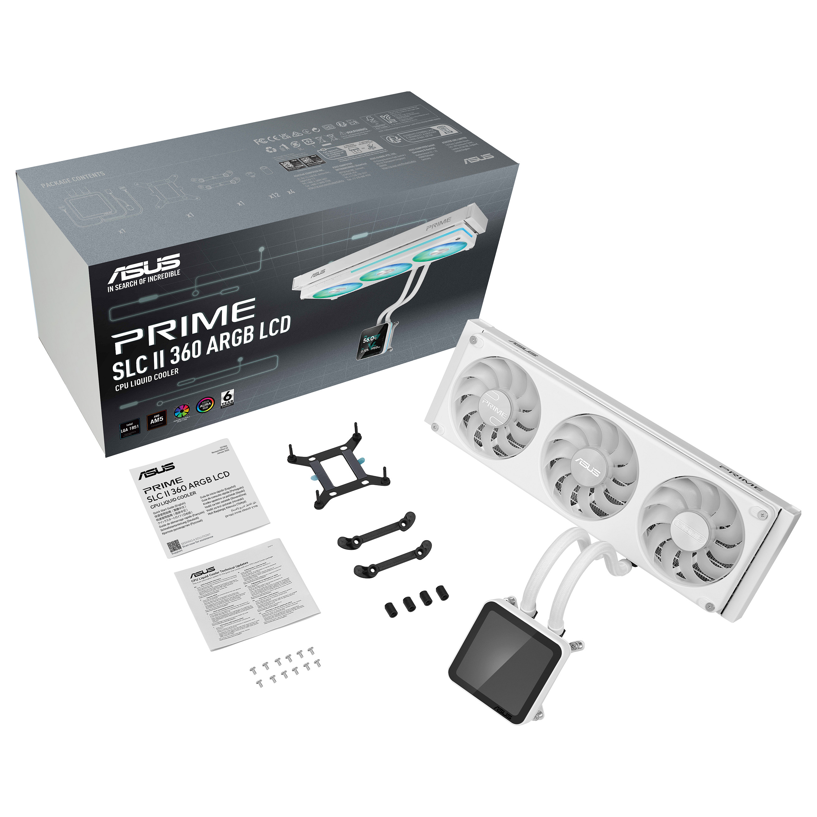 Ftohës për Procesor ASUS Prime SLC II 360 ARGB LCD / AIO / 360mm / 3×120mm PWM Fan / ARGB / 3.95" IPS LCD / AM4/AM5 / LGA1700/1851 – Bardhë - 18