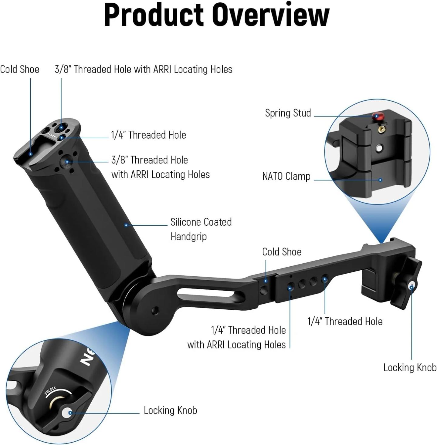 Mbajtëse për Stabilizator Neewer ST49, E Rregullueshme, 180°, Kapacitet 6kg, NATO, 1/4" dhe 3/8", për DJI RS 2, RSC 2, RS 3, RS 3 Pro - Zezë - 4