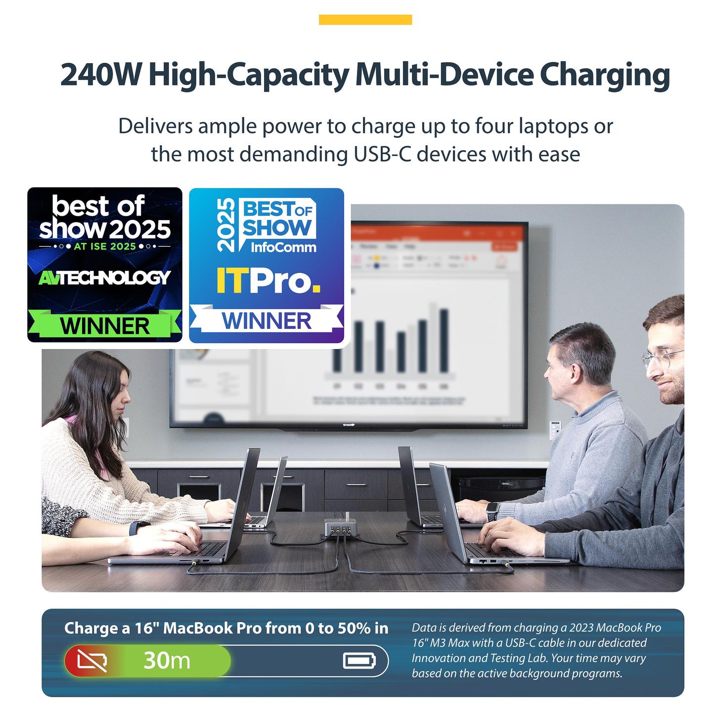 Karikues USB-C StarTech.com 424DEU-USB-C-CHARGER, 240W, 4x USB-C, 140W EPR, Power Delivery 3.1, GaN - Gri - 12