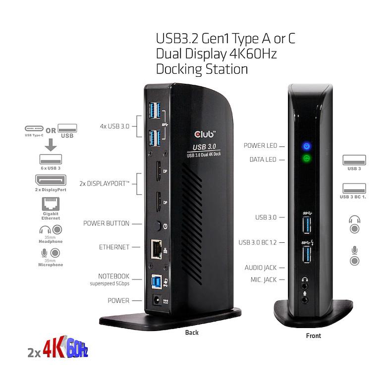 Docking Station Club 3D CSV-1460 / USB 3.2 Gen 1 / 2x DisplayPort / 6x USB-A / Gigabit Ethernet / Audio - Zezë - 4