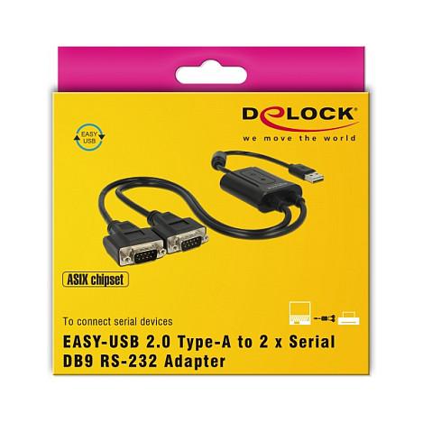 Adapter DeLOCK 63950, USB 2.0 EASY-USB Type-A mashkull në 2x Serial RS-232 DB9 mashkull, 0.6 m - Zezë - 6