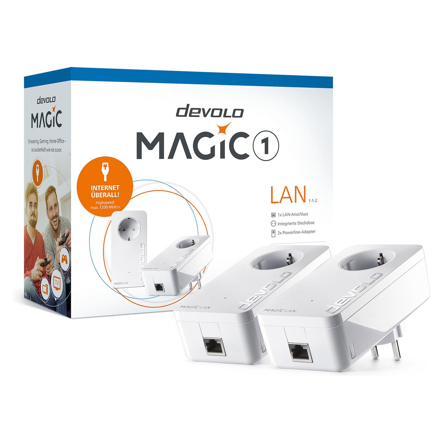 Power-LAN devolo Magic 1 LAN 1-1-2 Starter Kit, 1200Mbps, G.hn, 2× Gigabit Ethernet, 10/100/1000Mbps, Power Passthrough, AES 128-bit - Bardhë - 3