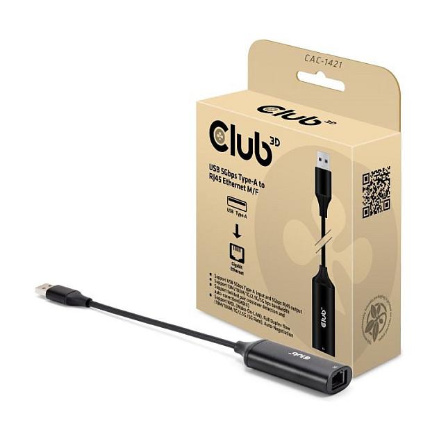 Adapter Rrjeti CLUB3D CAC-1421, USB-A në RJ45, Ethernet deri në 5 Gbps, Kabllo 12 cm – Zezë - 2