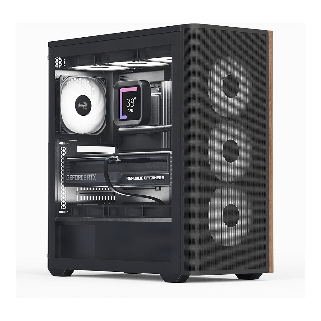 Kasë PC Aerocool D501A / Midi Tower / ATX / 120/140mm Front Fan / 120mm Side & Rear Fan / 2.5"/3.5" HDD / PSU Bottom - Zezë/Kafe
