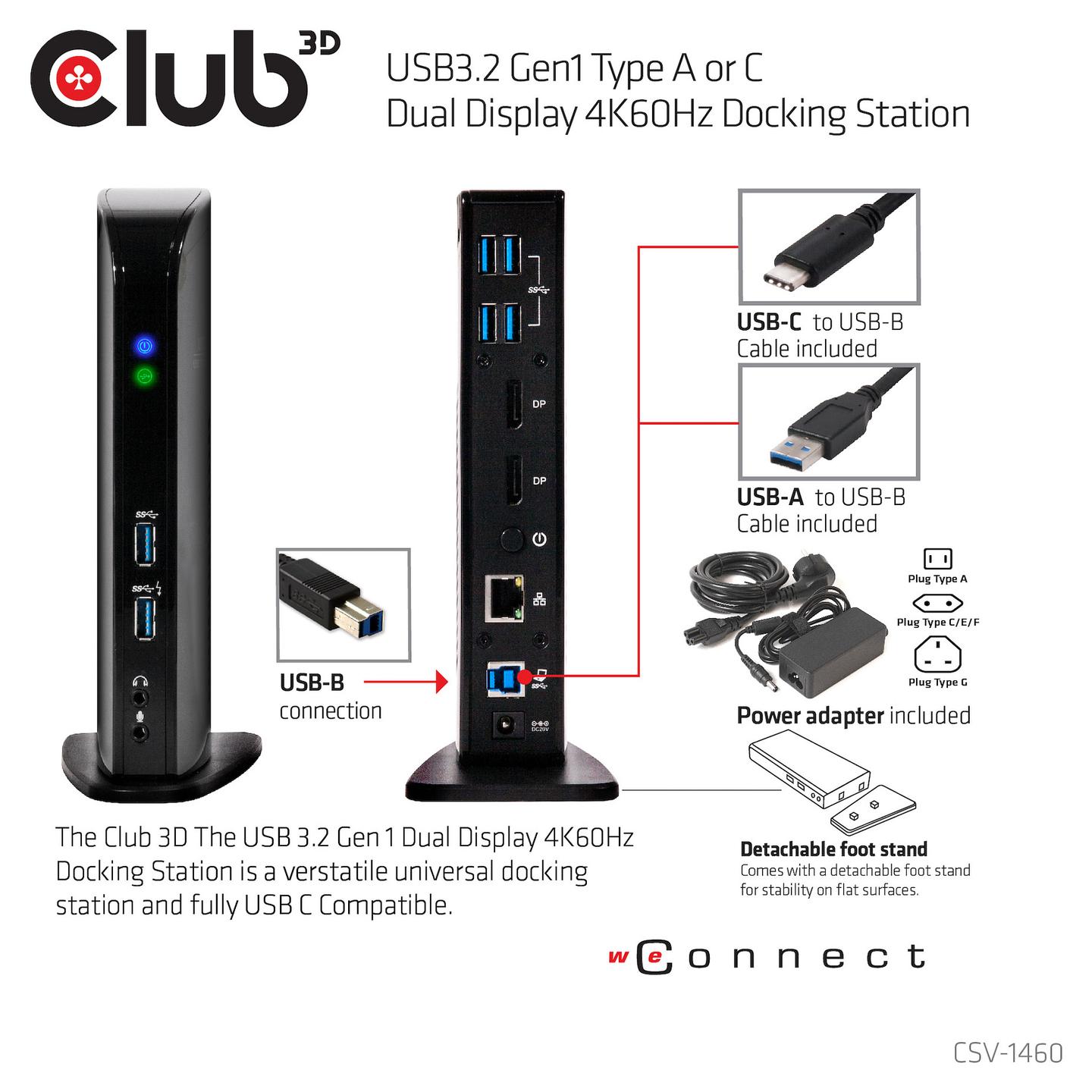 Docking Station Club 3D CSV-1460 / USB 3.2 Gen 1 / 2x DisplayPort / 6x USB-A / Gigabit Ethernet / Audio - Zezë - 11
