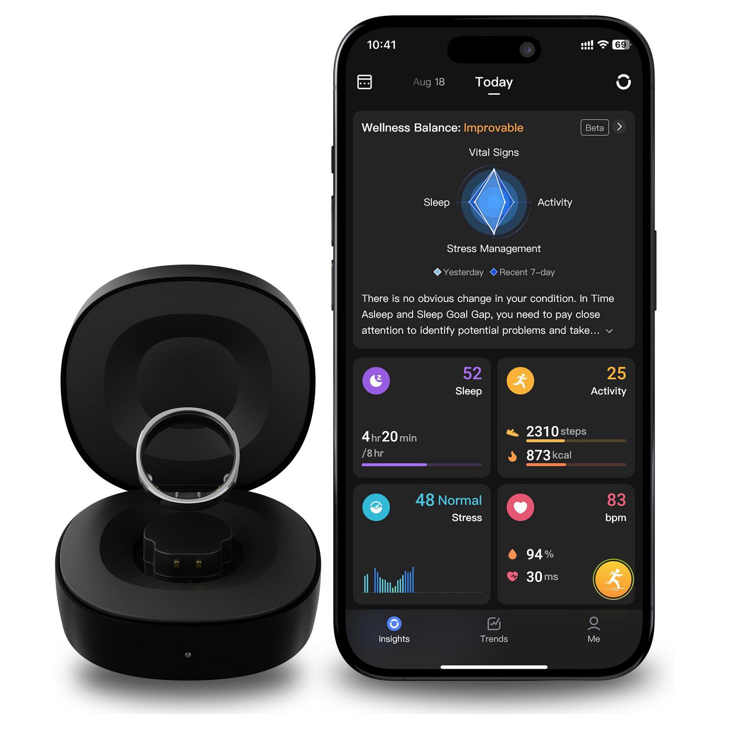 Smart Ring RingConn Gen 2 / Bluetooth / Rrahjet e Zemrës / SpO₂ / Monitorim i Gjumit - Zezë - 6