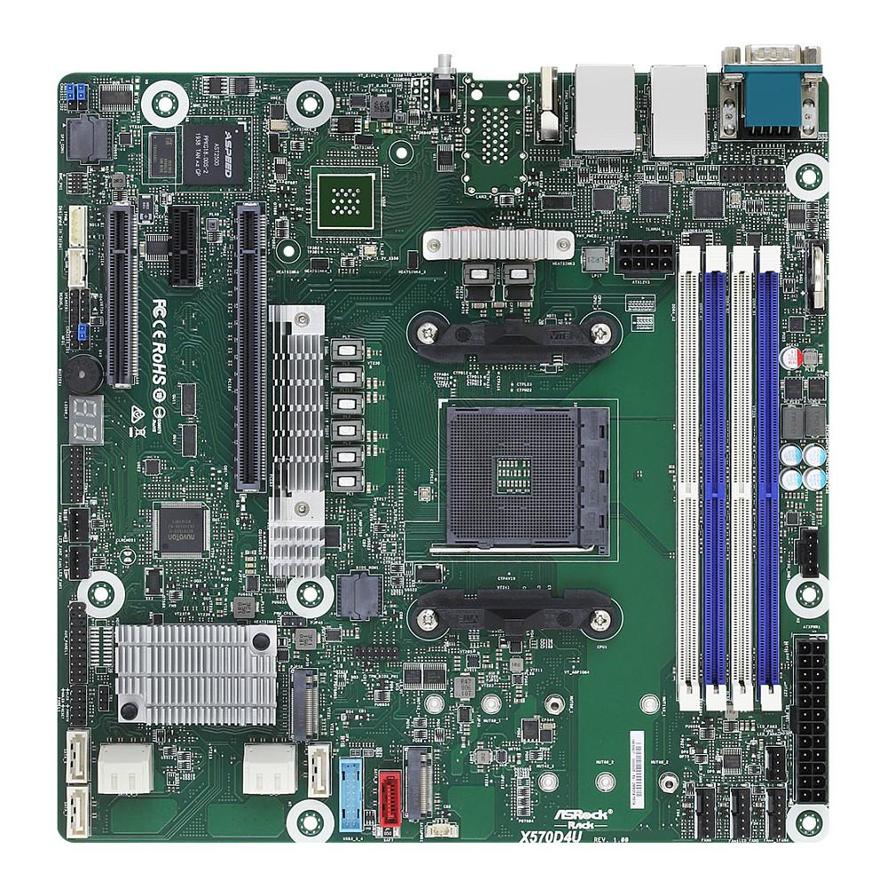 Pllakë Amë ASRock Rack X570D4U / AM4 / X570 / DDR4 / mATX / 4× DIMM / Dual M.2 / SATA III / Dual Gigabit LAN / IPMI