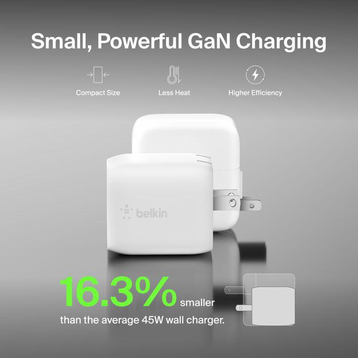 Adapter Belkin BOOSTCHARGE PRO / 45W / 2x USB-C / GaN / Power Delivery / PPS - Bardhë - 2