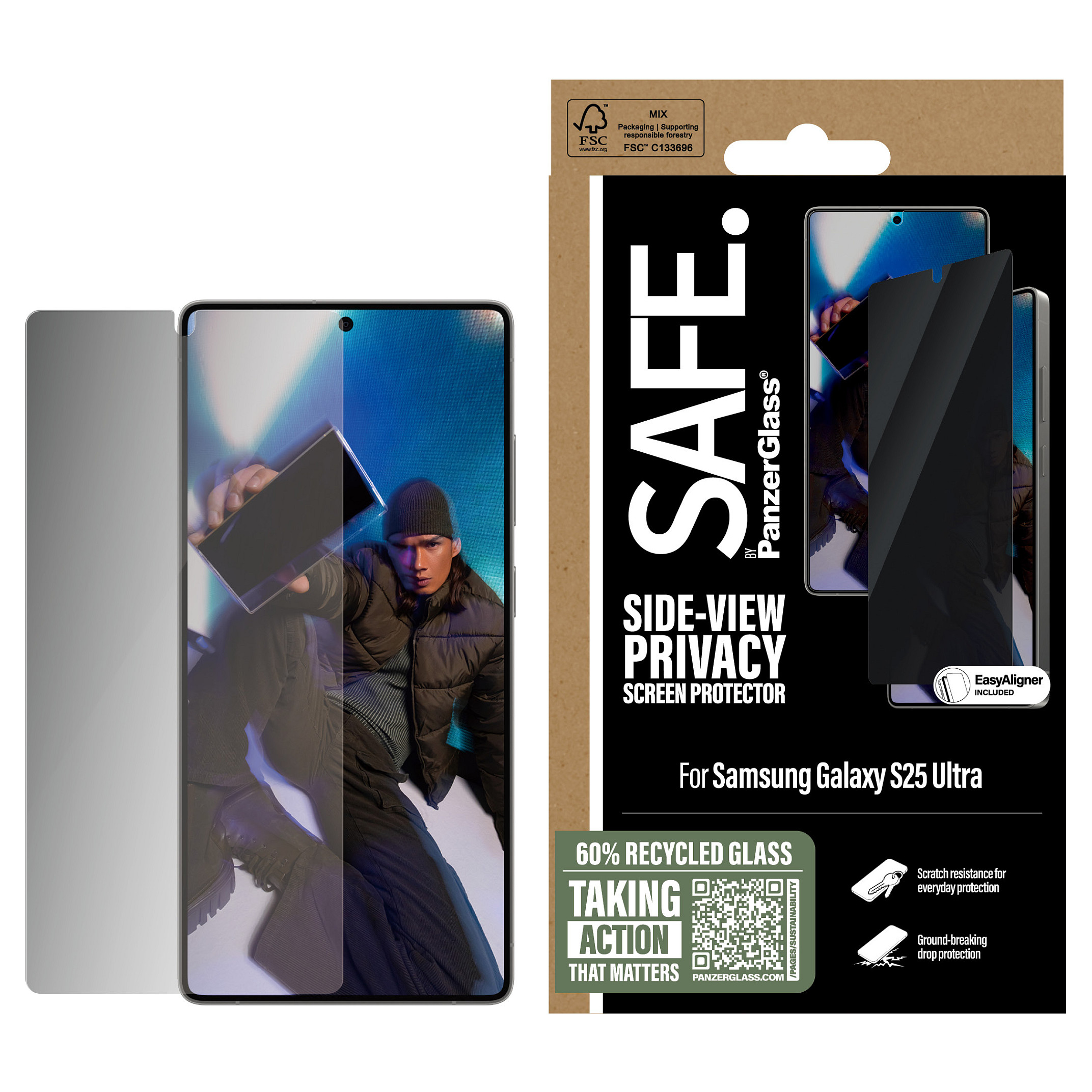 Mbrojtëse për ekran PanzerGlass SAFE. by / Samsung Galaxy S25 Ultra / 2-Way Privacy / Ultra-Wide Fit me EasyAligner - Transparente - 2