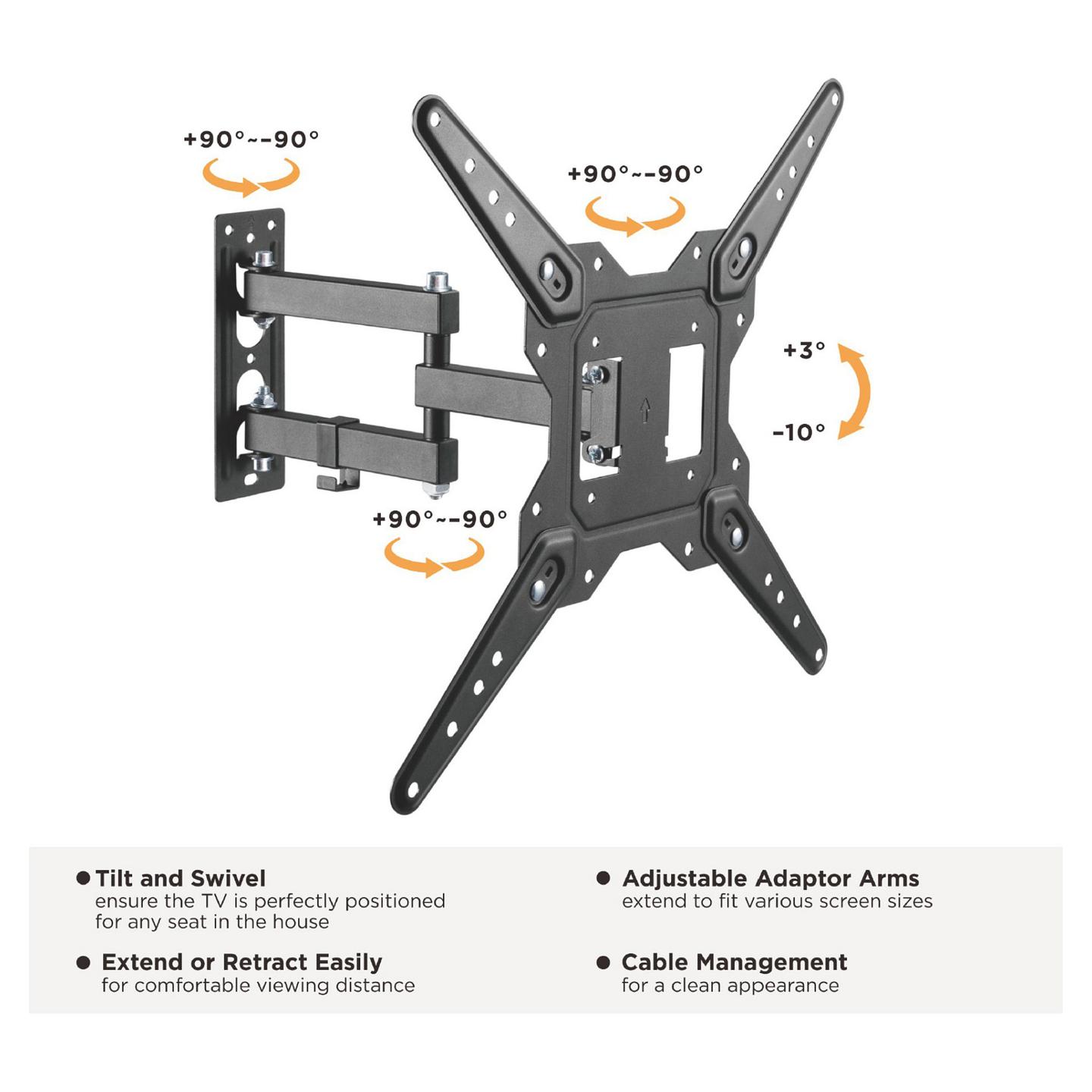 Mbajtëse Muri për TV Equip 650413 / 23"-55" / 30kg / Full Motion / Tilt -10° deri +3° / Swivel ±90° - Zezë - 9
