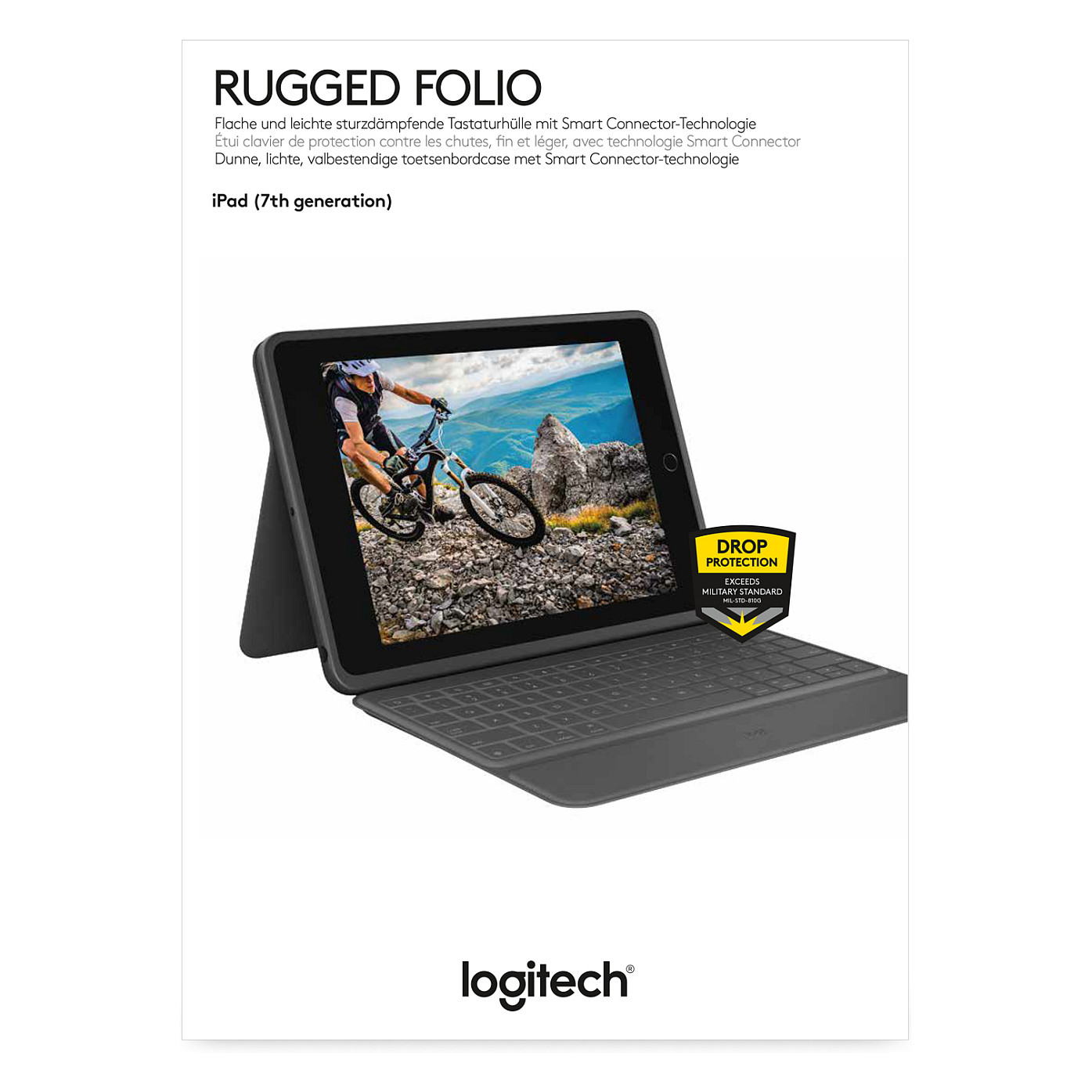 Tastierë për Tabletë Logitech Rugged Folio / iPad 7th, 8th & 9th Gen / AZERTY (FR) / Smart Connector / Full-Size / 4 Mënyra Përdorimi – Gri - 17