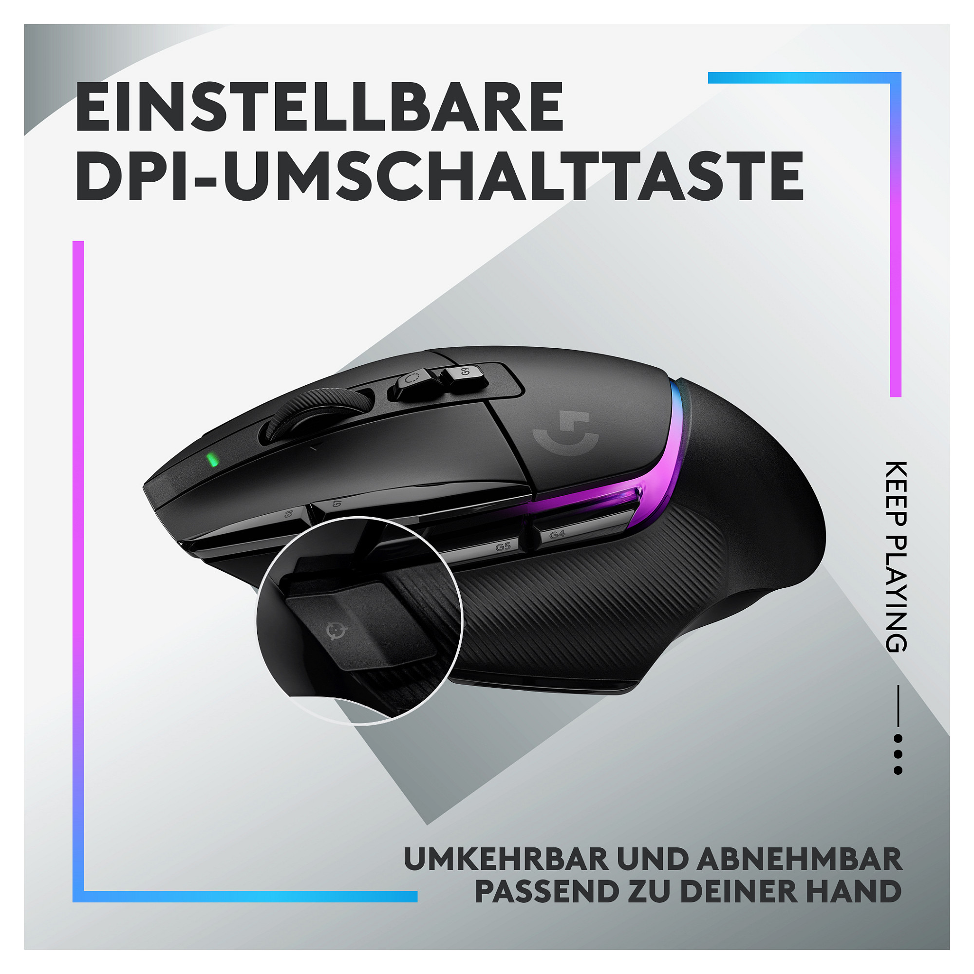Maus Gaming Logitech G G502 X Plus / Wireless / HERO 25K / 25.600 DPI / 13 Butona / RGB - Zezë - 13