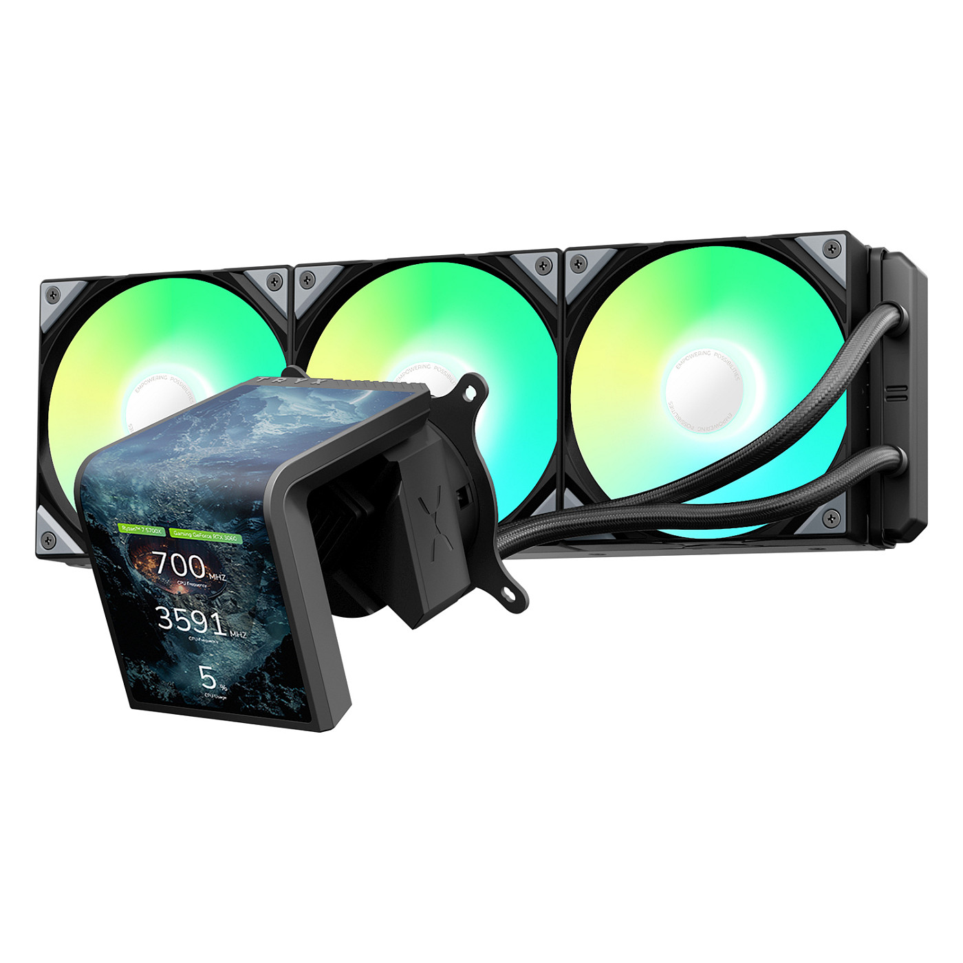 Ftohës për Procesor TRYX PANORAMA SE ARGB 360 / AIO / 360mm / 3×120mm ARGB Fan / 3D AMOLED / 280W TDP – Zezë - 2