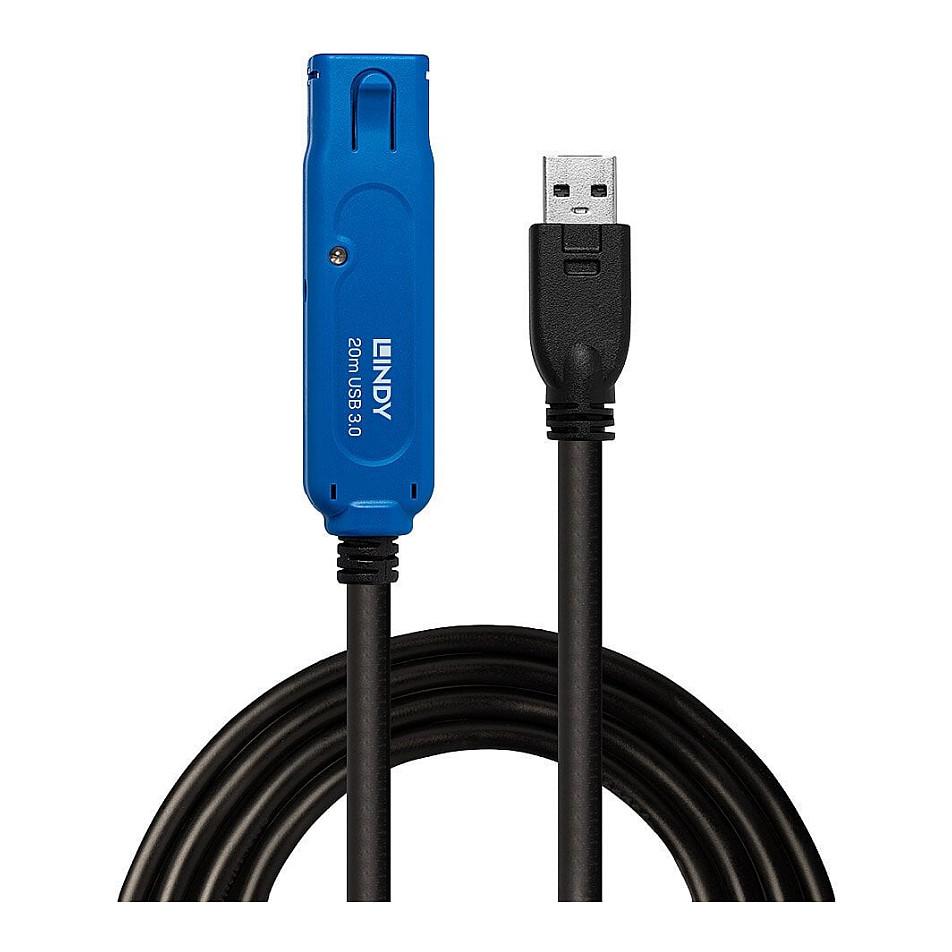 Kabllo USB Lindy 43361, USB-A mashkull në USB-A femër, USB 3.0, zgjatues aktiv, 5 Gbit/s, 20 m - Zezë - 2