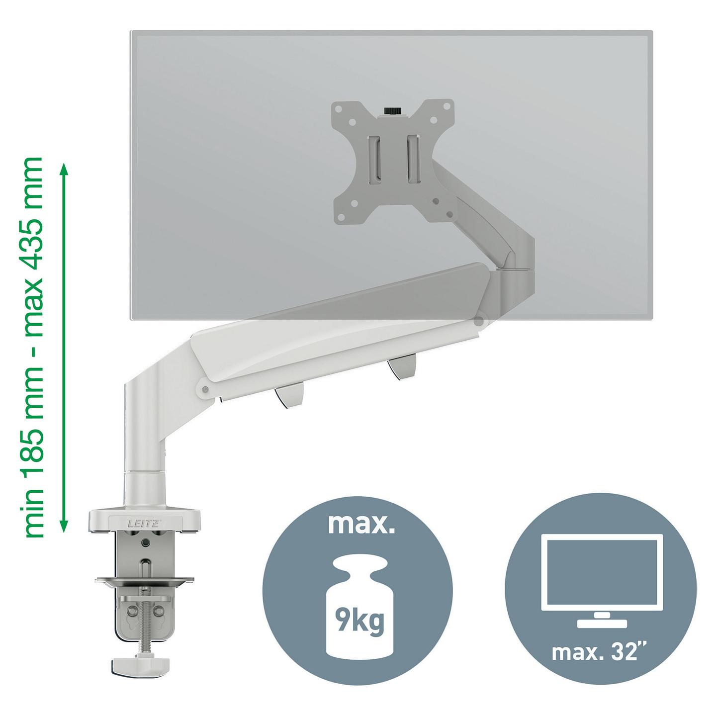 Mbajtëse për Monitor LEITZ Ergo 64890085, 1 Monitor, 17"-32", 9kg, VESA 100x100mm - Gri e Hapur - 4