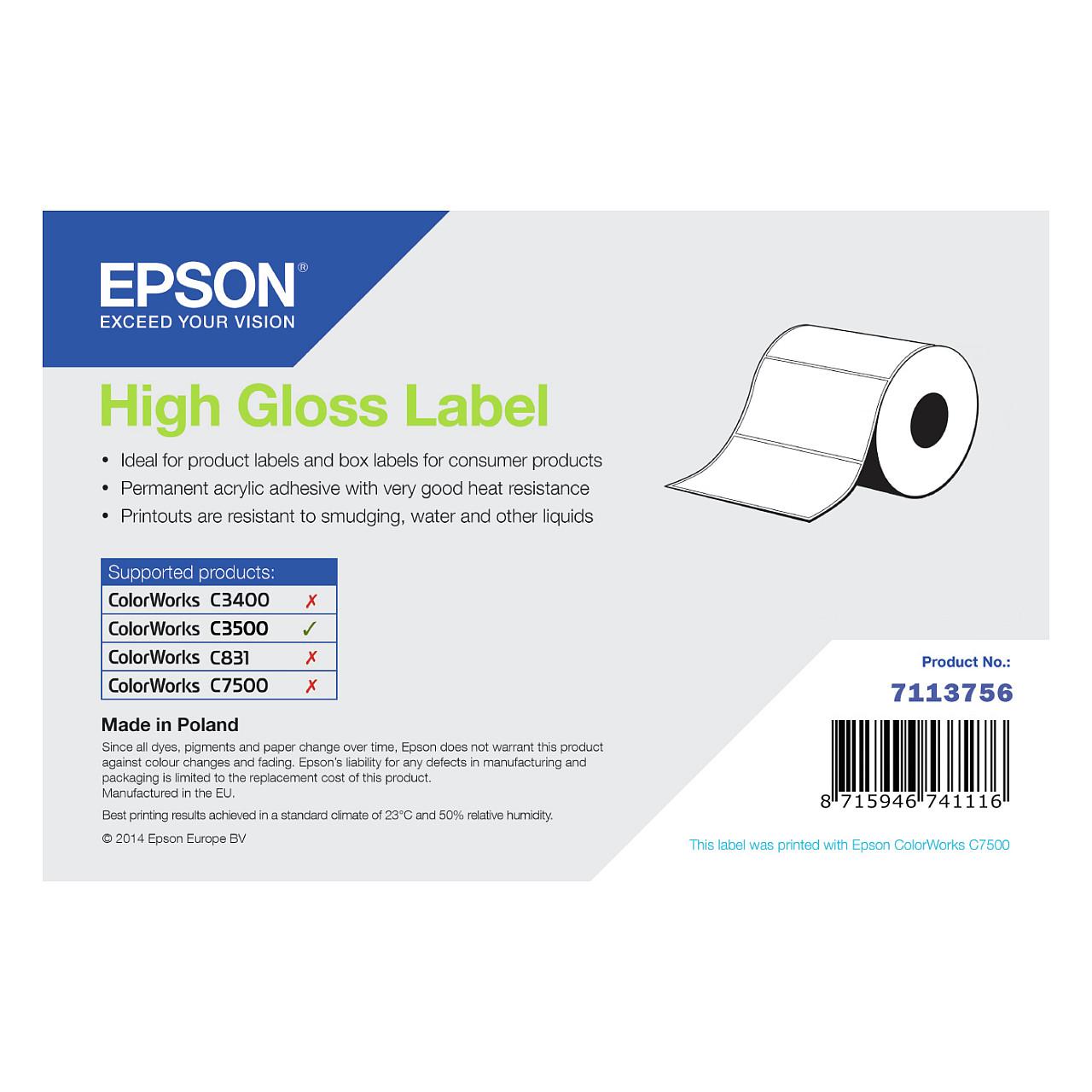 Etiketa Epson High Gloss, 76 × 51 mm, 610 etiketa për rrotull, me shkëlqim - Bardhë