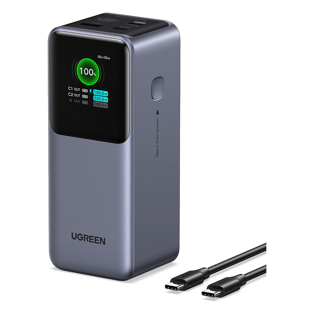 Powerbank UGREEN Nexode PB721 / 20.000mAh / USB-C 100W PD / USB-C 30W / USB-A 22.5W / TFT Display – Gri - 7