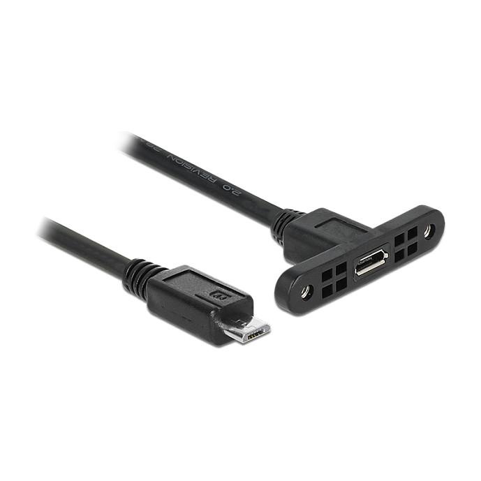 Kabllo USB DeLOCK 85246, USB 2.0 Micro-B femër për montim në panel në Micro-B mashkull, 1 m - Zezë